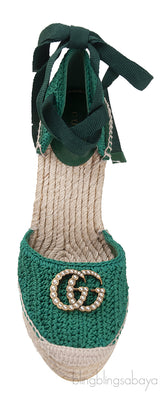 GG Green Lilibeth Web Espadrille Wedge Sandal