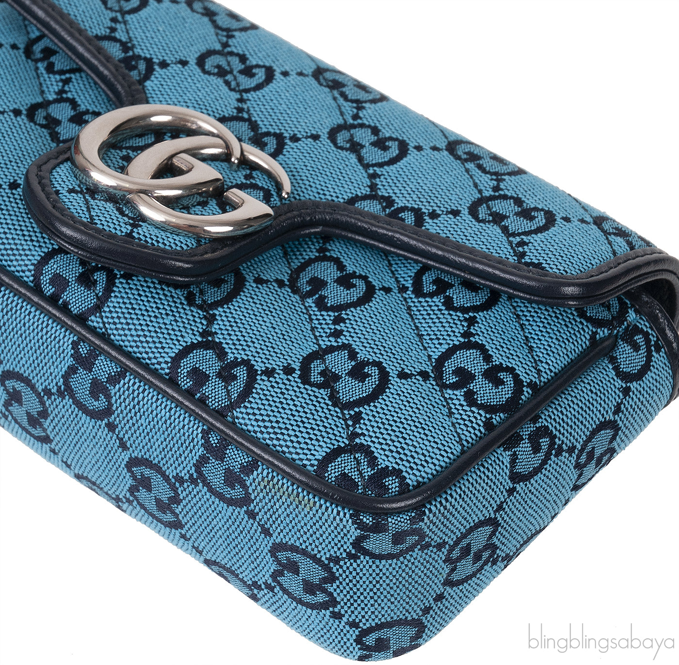 Blue GG Marmont Super Mini Bag PHW