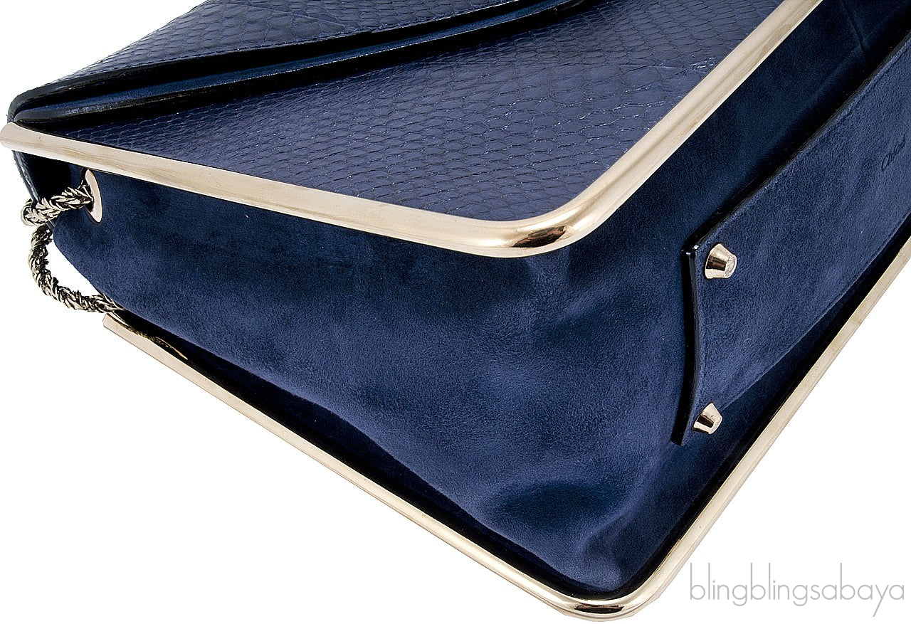 Sally Navy Blue Python Shoulder Bag
