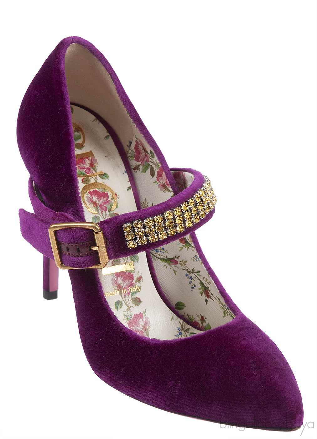 Gucci Purple Sylvie Velvet Crystal Embellished Heels 38