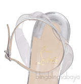 Spikoo Silver PVC Slingback Heels