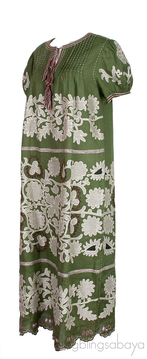Petra Tasseled Embroidered Linen Midi Dress