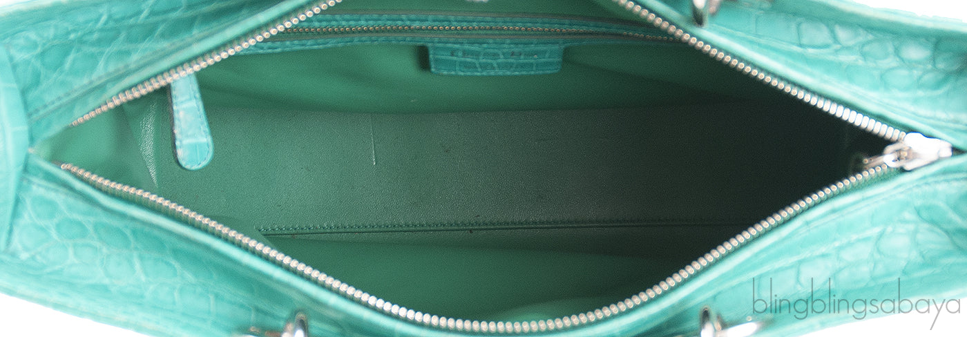 Lady Dior Large Green Crocodile Handbag