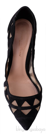 Black Mesh Paneled Suede Heels