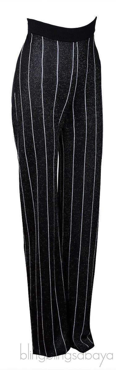 Black Stripe Knit Stretch Trouser