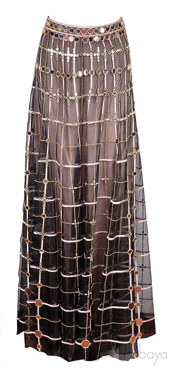 Mirror & Crystal  Embellished Black Maxi Skirt