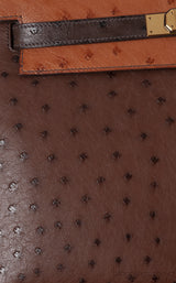 Hermes Kelly 32 Chocolate Natural and Dark Brown Ostrich GHW