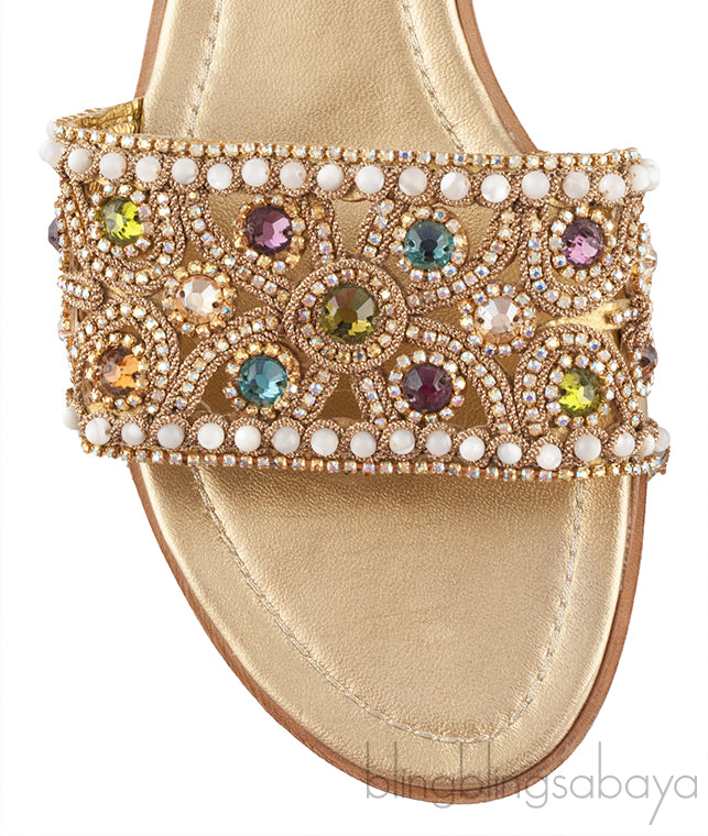 Gold Multicolor Crystal Sandals