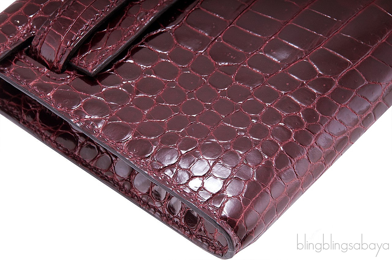 Kelly Cut Porosus Crocodile Bordeaux