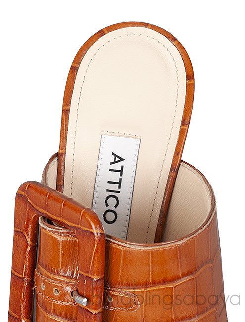 Brown Croc Embossed Chloe Mules