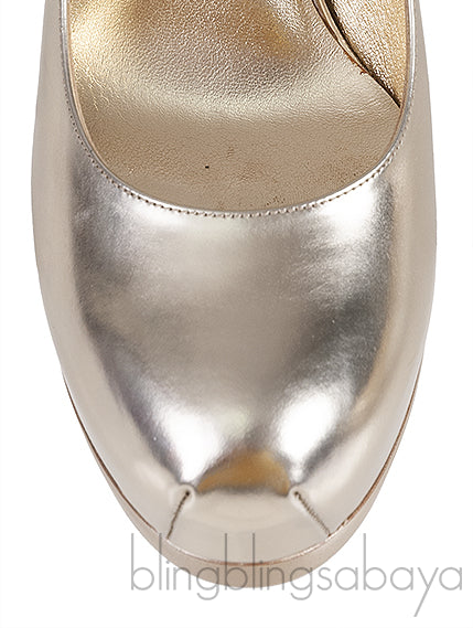 Light Gold Tribtoo Leather Pumps