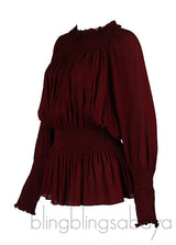Elie Saab Maroon Smocked Georgette Blouse