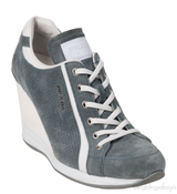 Prada Greenish Grey Sport Suede Wedge Sneakers