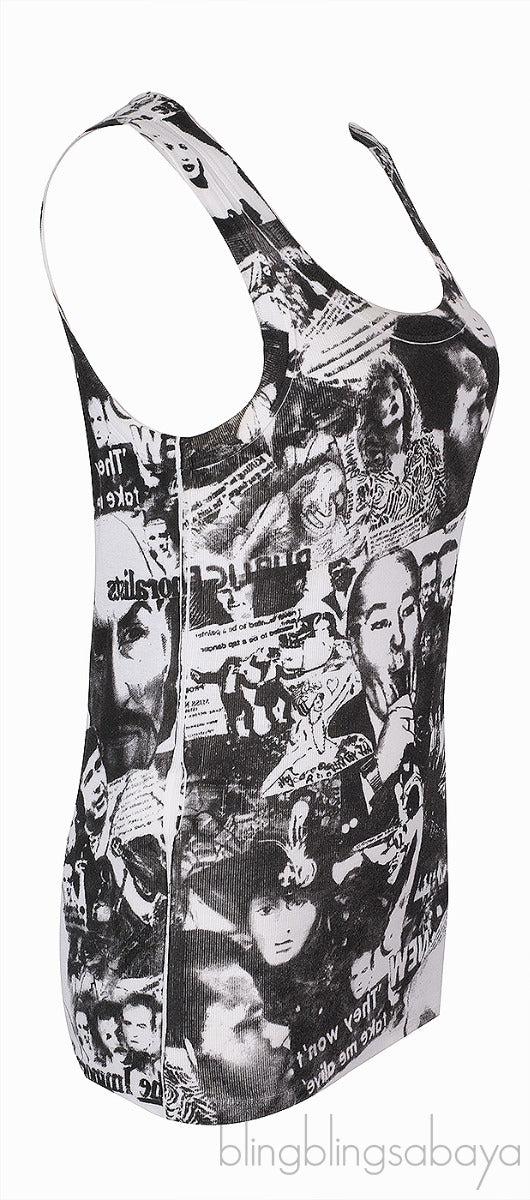 White & Black Printed Tank Top