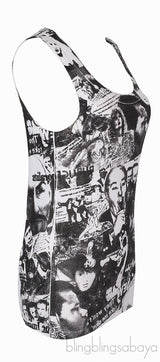 White & Black Printed Tank Top