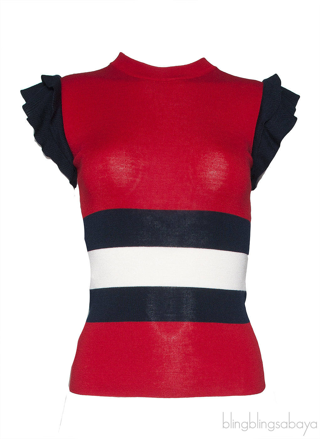 Tri-color Ruffled Sleeve Blouse