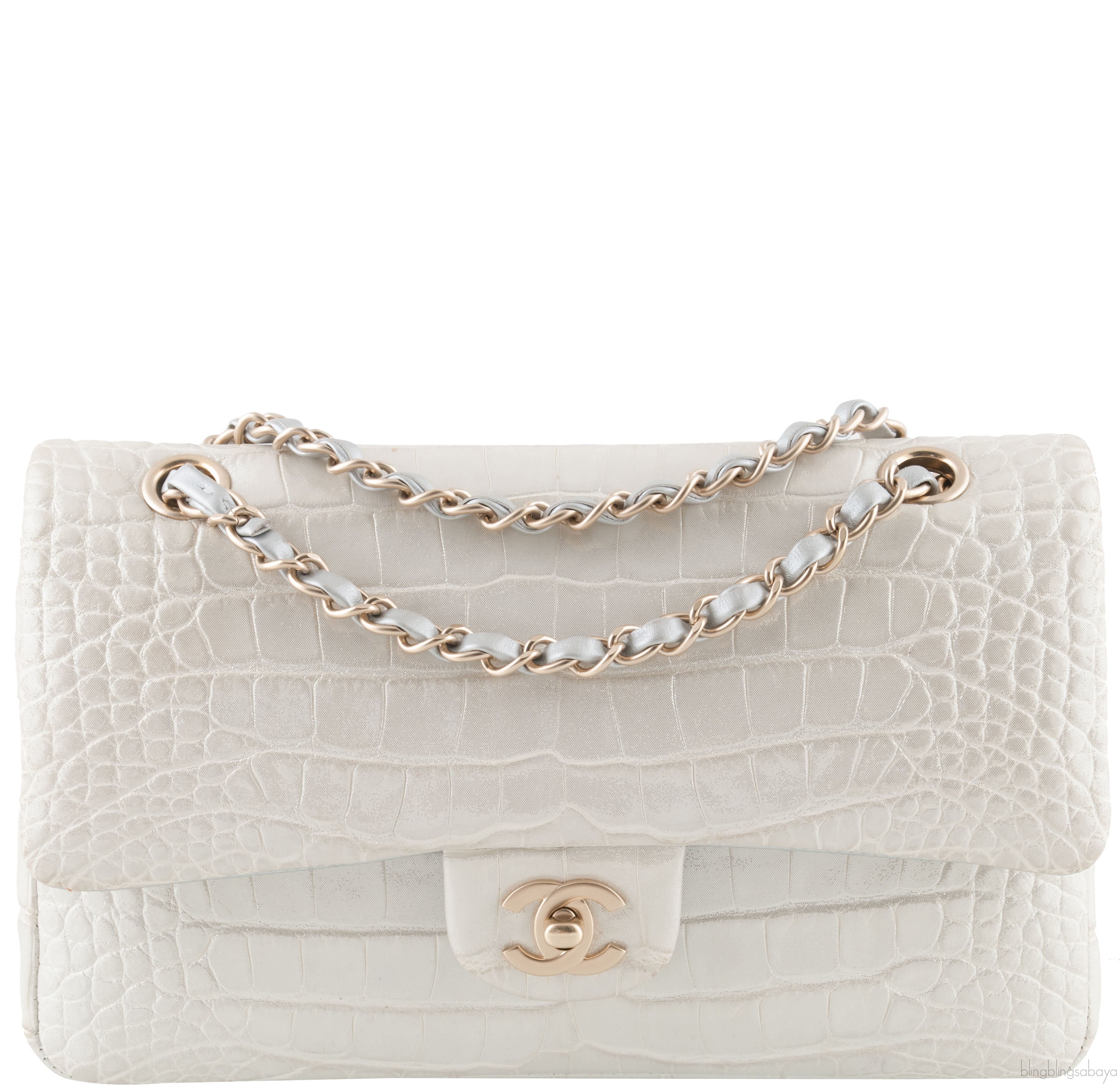 Silver Alligator Medium Flap Bag