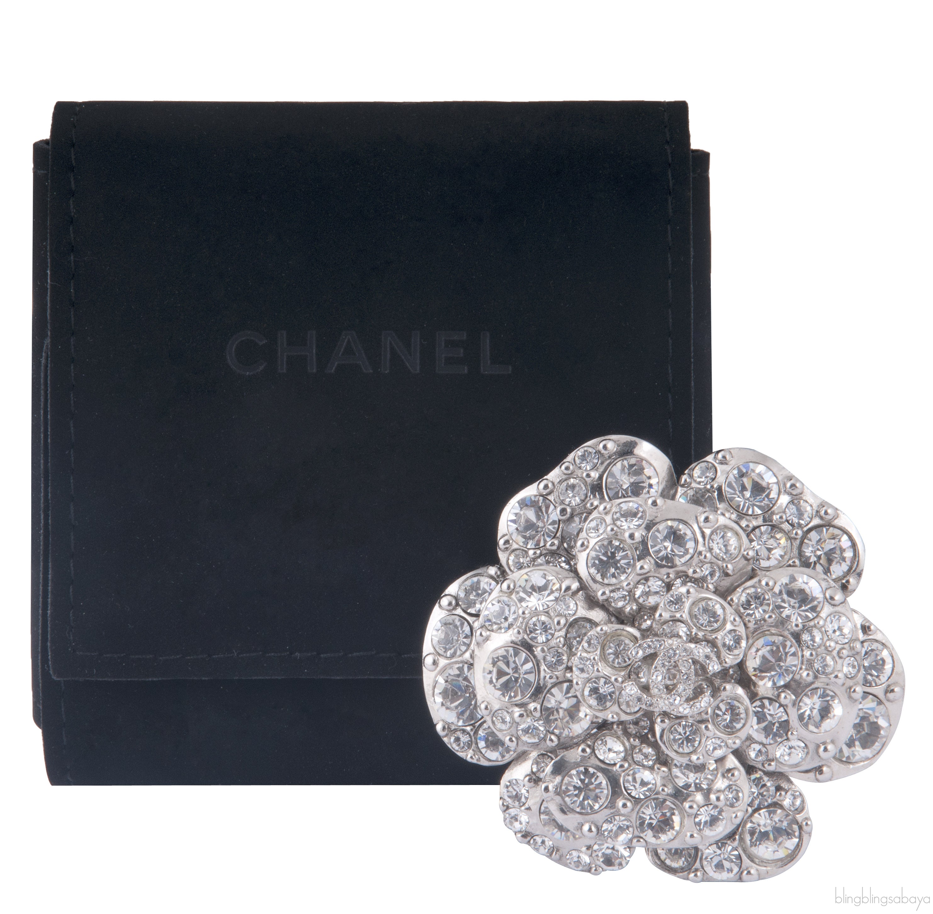 Crystal Camellia Silver Brooch