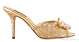Gold Lace Crystal Vamp Slip-on Sandals