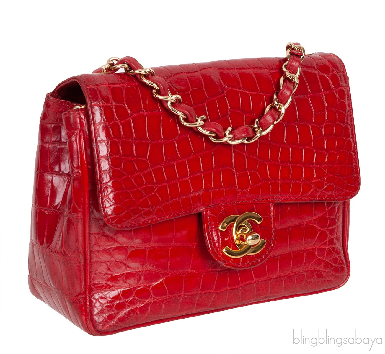 Vintage Red Crocodile CC Classic Mini Square Bag