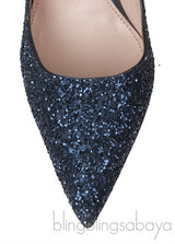 Blue Glitter Argento Pointed Toe Crystal Embellished Heels