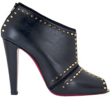 Black Studded Leather Peep Toe Boots