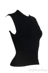 Black Sleeveless Ribbed Trim Top