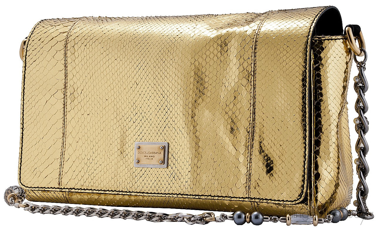 Metallic Gold Snakeskin Flap Bag