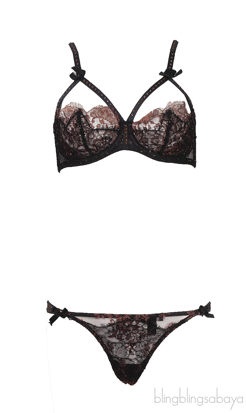 Black and Metallic Bronze Underwear Set