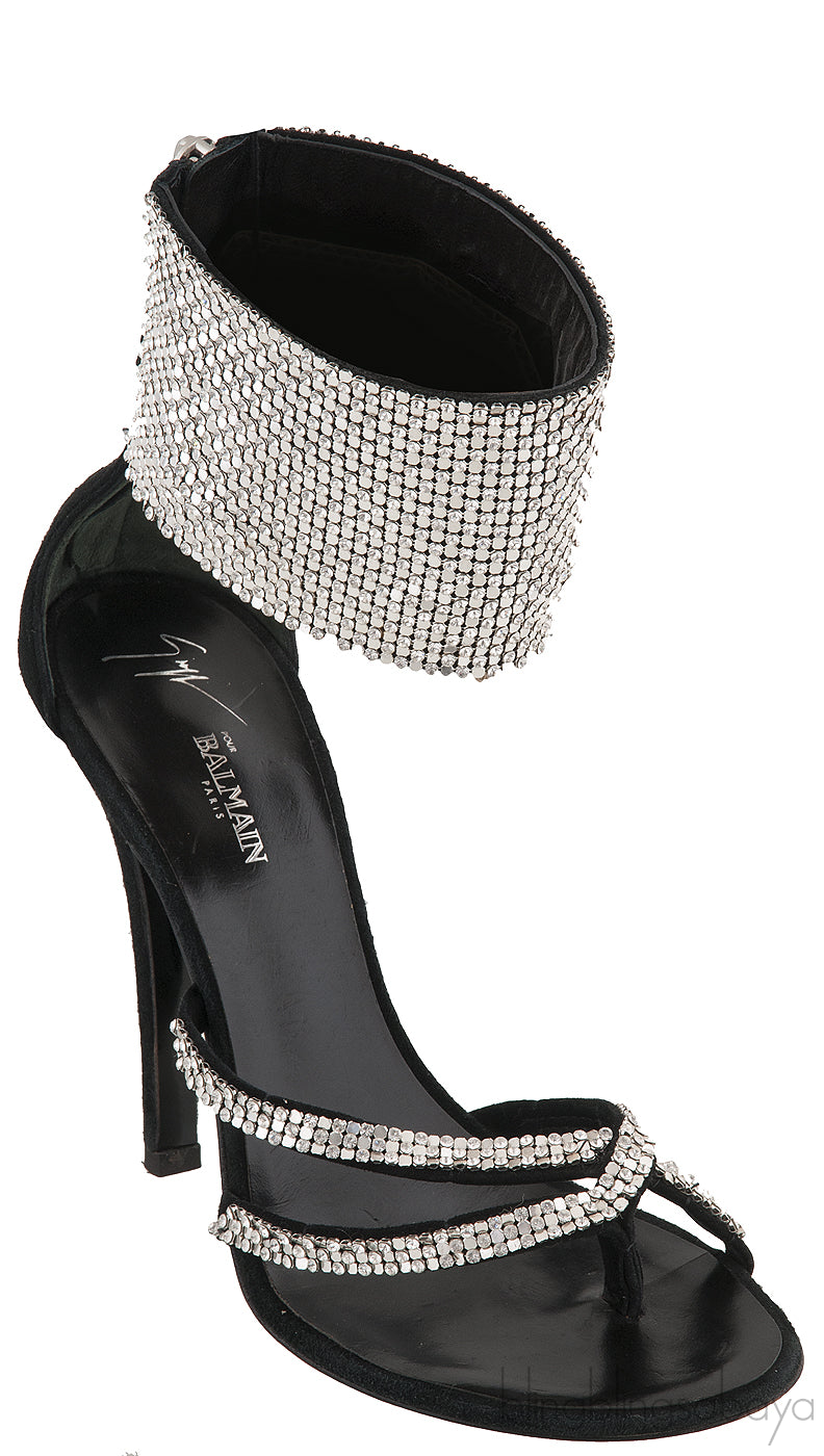 Black Crystal Suede Sandals