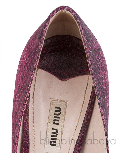 Magenta Snakeskin Peep Toe Pump