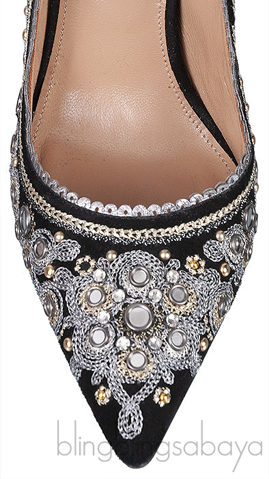 Aquazzura Black Embellished Jaipur Pumps