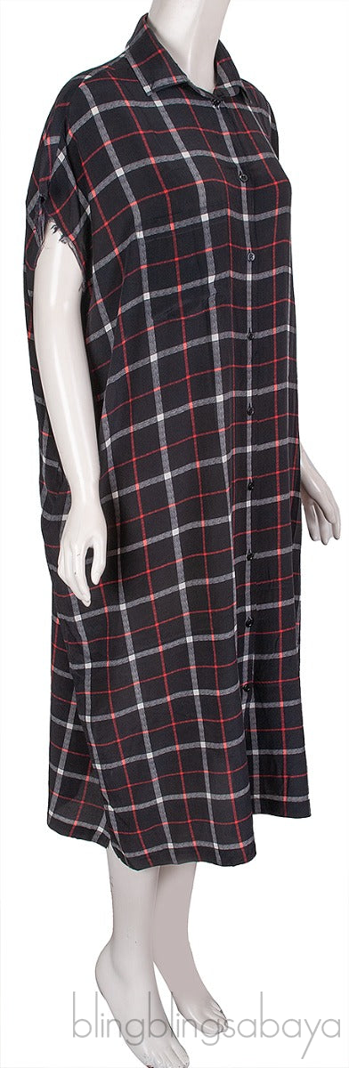 Black Checkered Shirt Oversize Dress