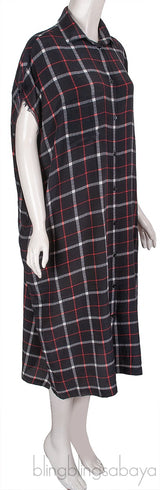 Black Checkered Shirt Oversize Dress