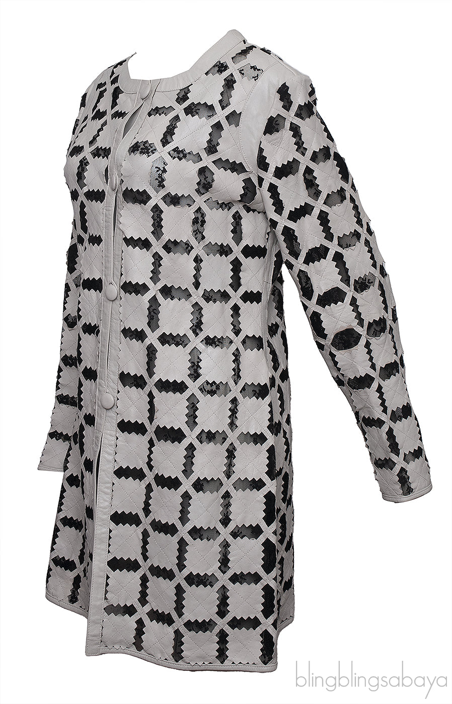 Akhesa Light Grey & Black Mesh Leather Coat