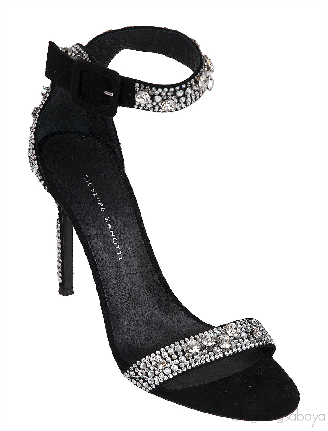 Black Suede Crystal Sandals
