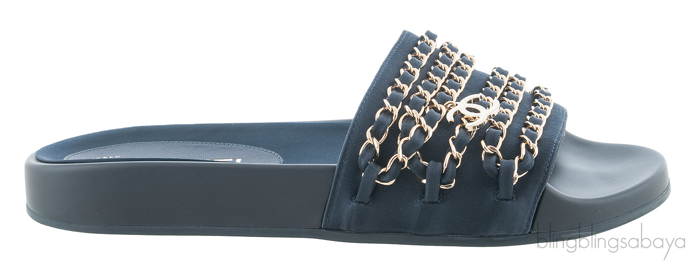 Chanel Blue Chain Slip-on Sandals