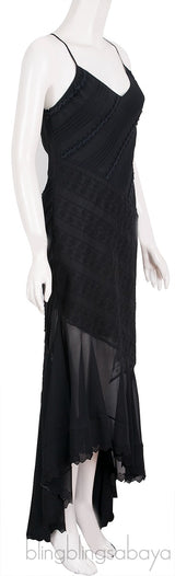 Black Broderie Anglaise Asymmetric Hem Dress