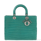 Lady Dior Large Green Crocodile Handbag