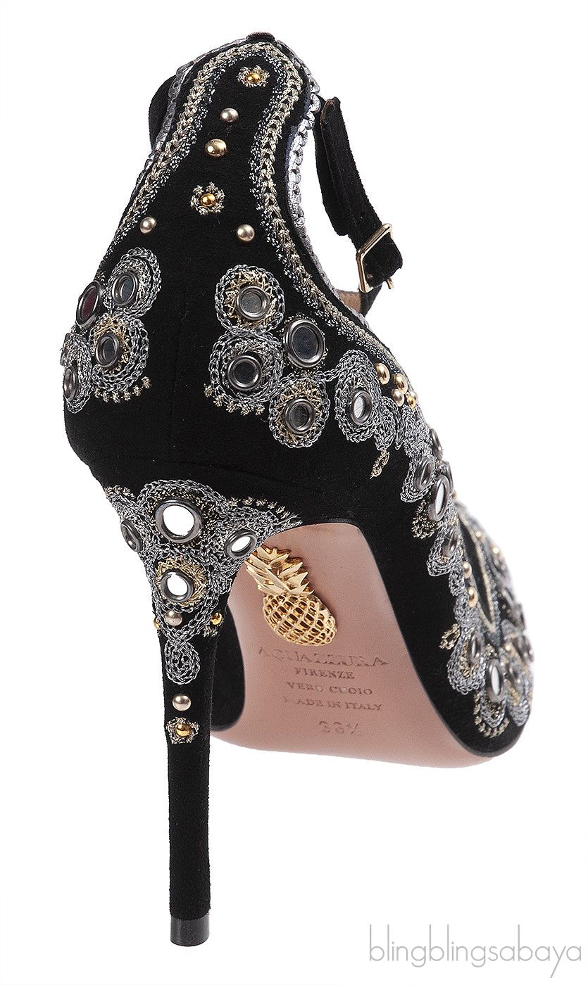 Aquazzura Black Embellished Jaipur Pumps
