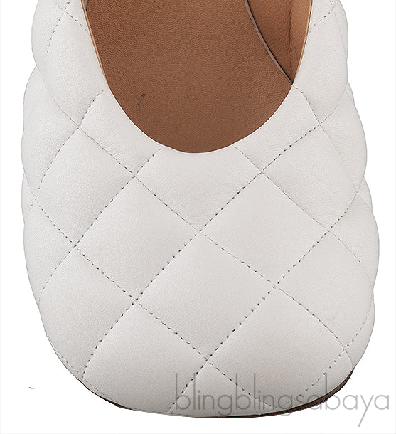 Bottega Veneta White Padded Block Square Toe Quilted Heels