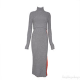Sportmax Grey Ribbed Wool-Blend Midi Dress with Orange Panels