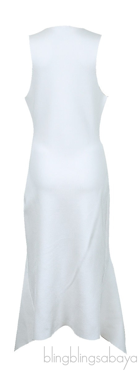 White Sleeveless Asymmetrical Hem Dress