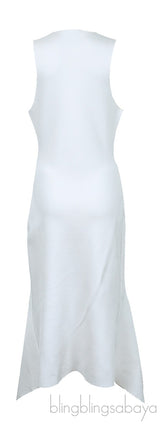 White Sleeveless Asymmetrical Hem Dress