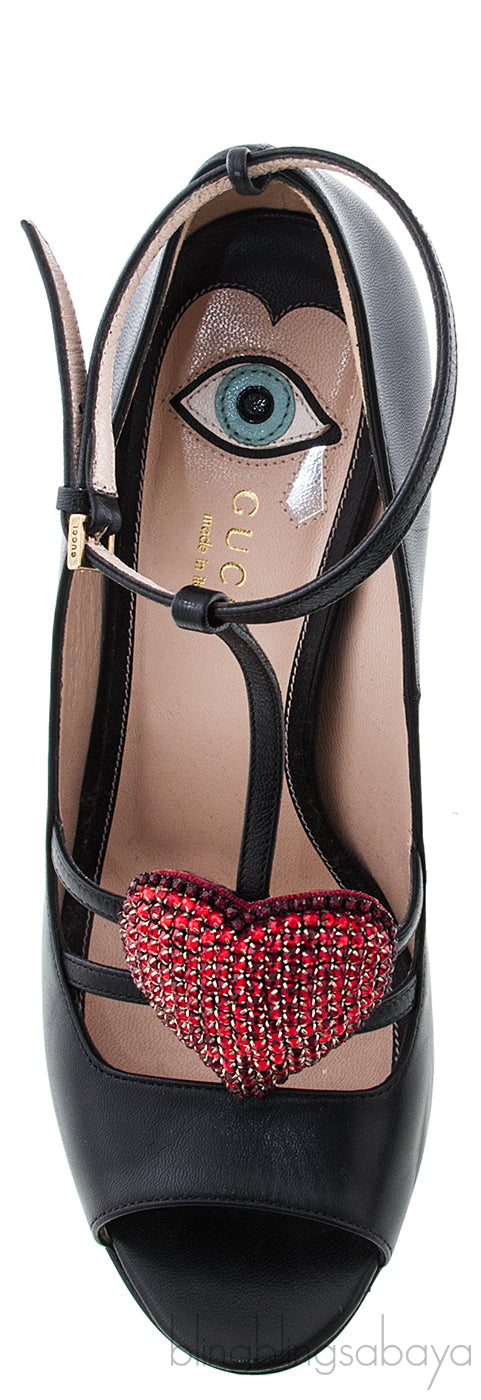 Black Red Heart Crystal Heels