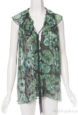 Emerald Floral Print  Drawstring Top