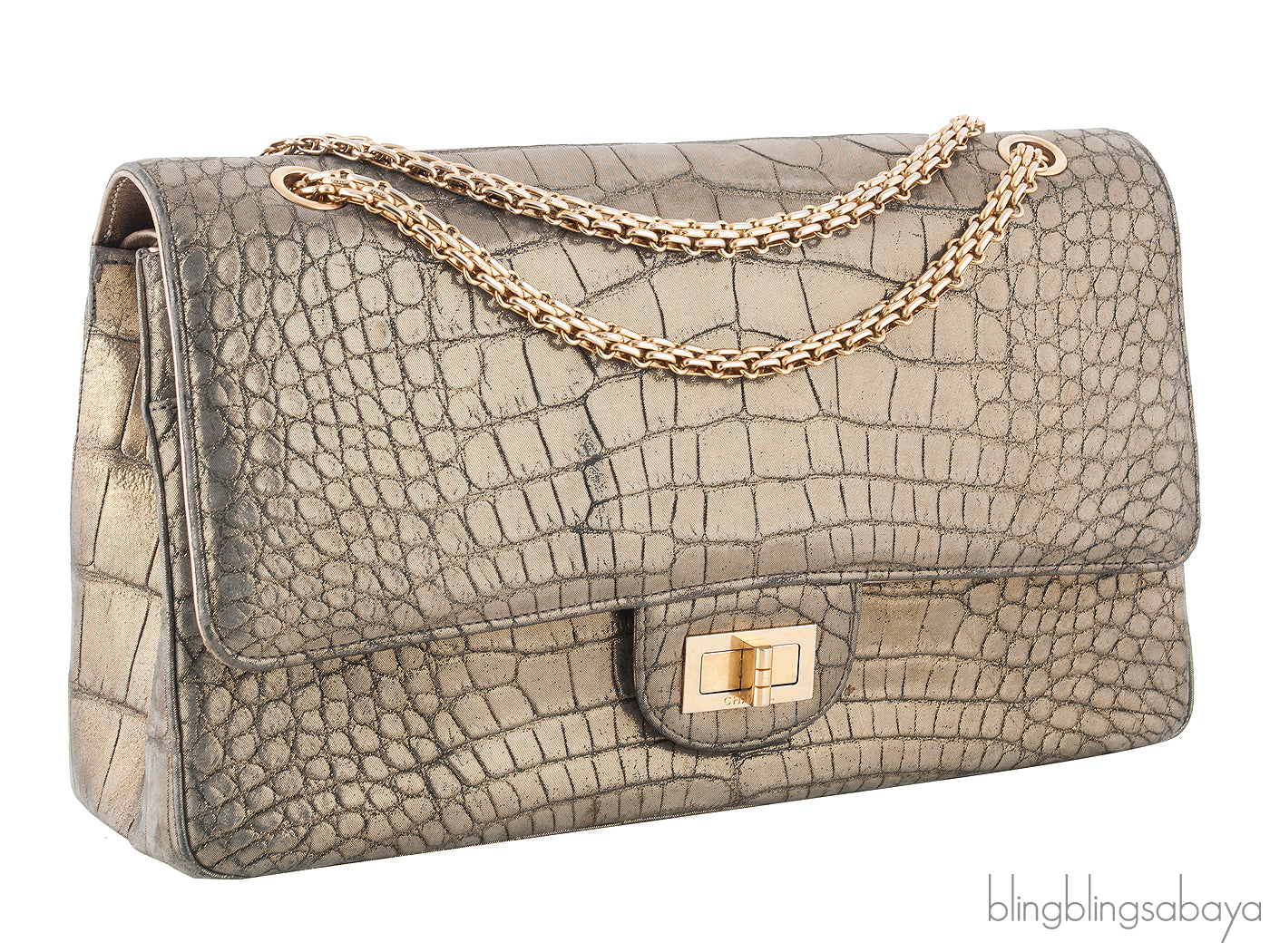 Metallic Gold Crocodile Flap Bag