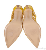 Mustard Leather Trimmed Fishnet Pump