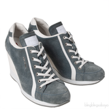 Prada Greenish Grey Sport Suede Wedge Sneakers
