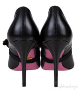 Black Leather Heart Crystal Heels